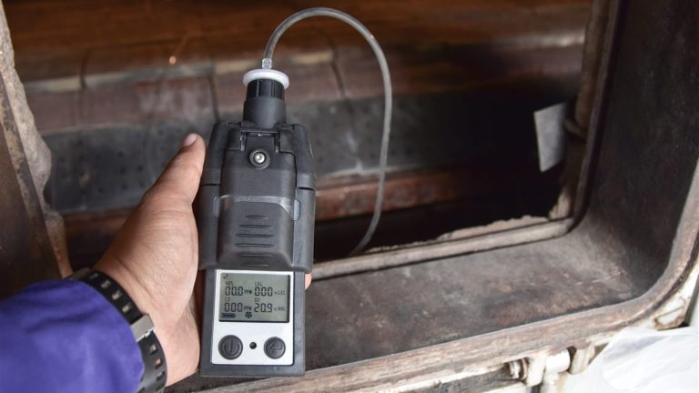 Gas detector used to test the atmosphere of a confined space